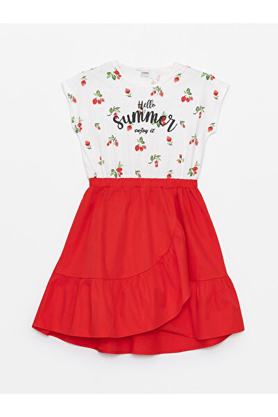 LC Waikiki Παιδικό φόρεμα για κορίτσια LCW σε λευκό χρώμα με στάμπα και λαιμό...