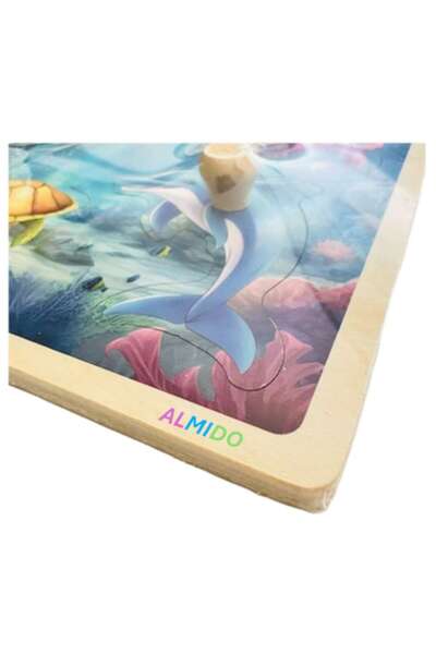 Almido Wooden peg puzzle, 4 pieces with knob, Marine Animals, Almido, Multicolor