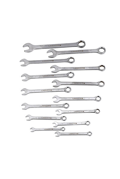 Lawazim 14 Piece Combination Wrench Set 8-32mm - Carbon Steel Metric Spanners with Roll-Up Pouch