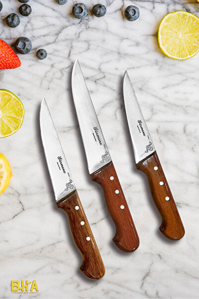 B-H-A BIÇAKÇI HACI AHMET Sürmene BHA Gül Ağacı Kasap Bıçakları Seti Doğrama D...