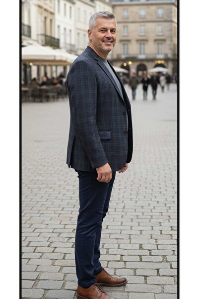 güncüoğlu Checked 4 Drop Two Button Double Slit Classic Men's Jacket