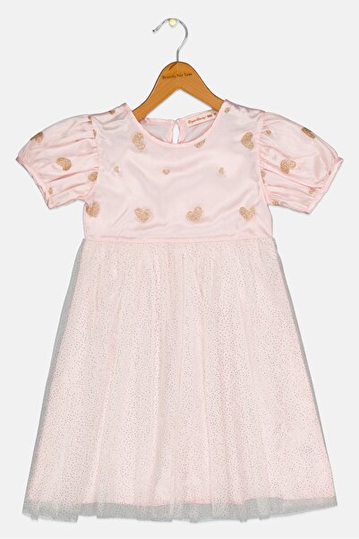 English Laundry فستان بأكمام منتفخة ومزخرف للبنات الصغار، وردي