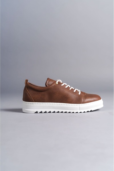 Zerenyus Slw152 Cool Lace-Up Patent Leather Men's Casual Sports Classic Shoes Tan White