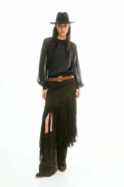 H&M Fringed suede skirt