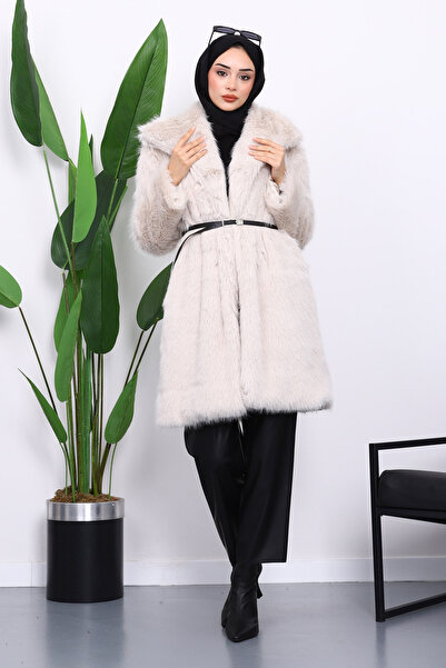 İmajButik Taş Kemerli Astarlı Kürk Kaban