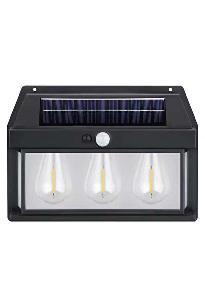 RFAN Lampă de perete pentru exterior, cu panou solar și senzor de mișcare, model 686035, IP65, lumină caldă, neagră