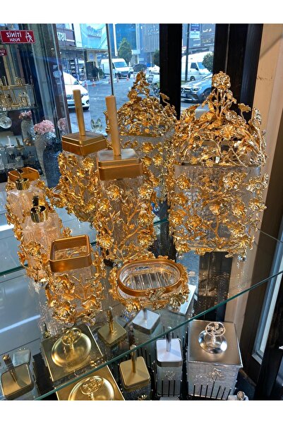 AZADE BAKIR Pirinç lux çiçekli banyo set