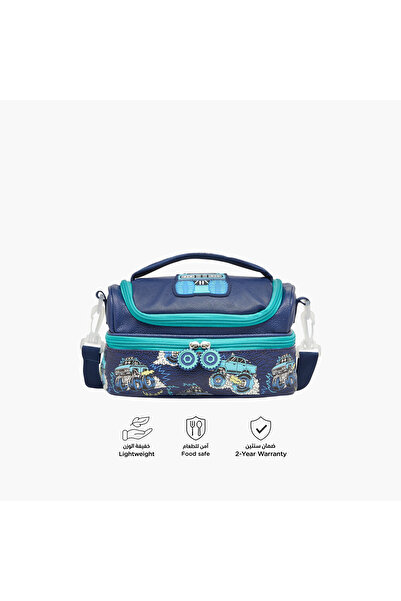 Juniors Monster Vehicle Print Double Layer Lunch Bag with Zip Closure