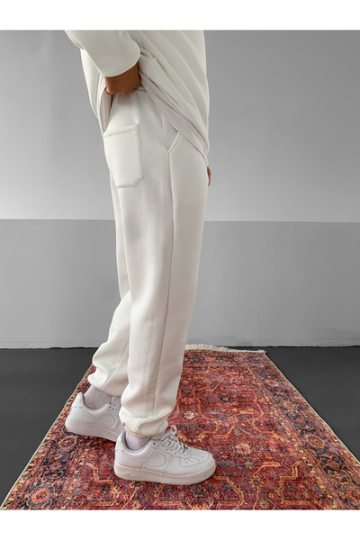 NO1 KONSEPT Λευκό Premium επένδυση fleece Σετ αθλητικής φόρμας με 3 κλωστές