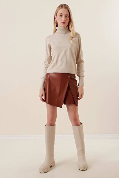 onno style women Plain Fishing Collar Basic Sweater