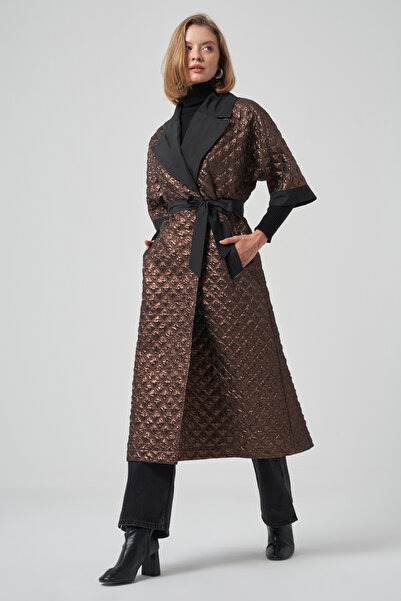 Nuss Belt and Detachable Knitted Sleeve Detail Cap Jacket 6014 Copper