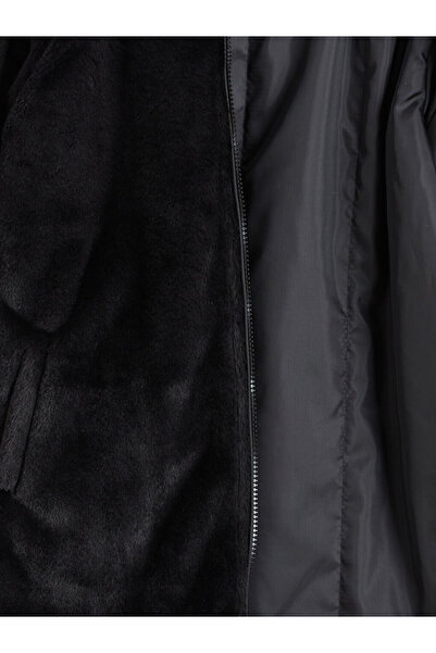 LC Waikiki Lcw Kids Black Hooded Faux Fur Coat for Girls