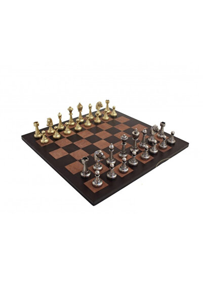 İTALFAMA Chess Set No.301 - Metal Pieces with Leather Board 38x38 cm