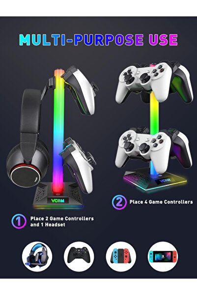 VCOM حامل سماعة رأس RGB مزود بـ 10 أوضاع إضاءة ومنفذين USB