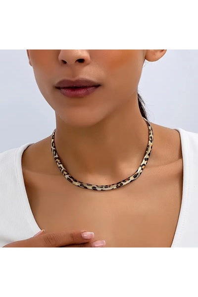 sssse Kadınlar İçin Vintage Leopar Desenli Yılan Zincir Kolye