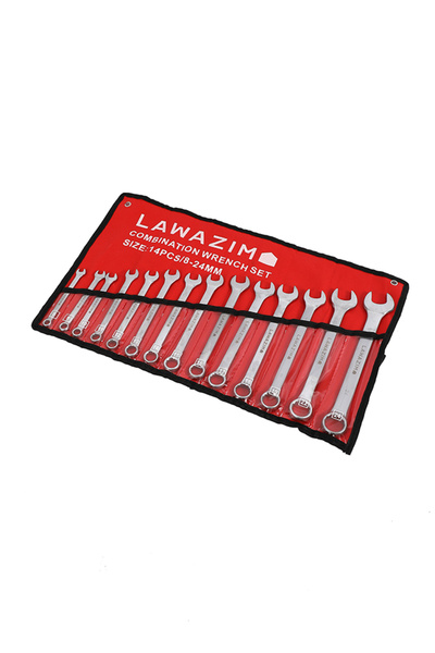 Lawazim 14 Piece Combination Wrench Set 8-32mm - Carbon Steel Metric Spanners with Roll-Up Pouch