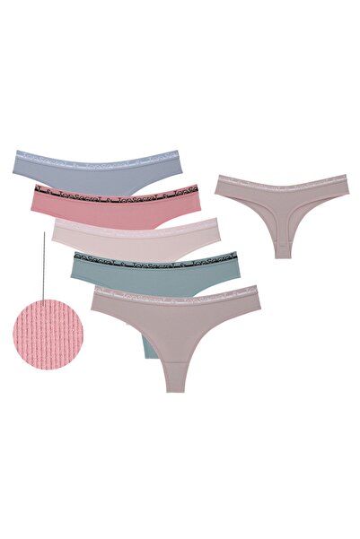 Donella 5-συσκευασία βαμβακερό πλέξη ριμπ αθλητικό ελαστικό γυναικείο στρινγκ 2432PD1