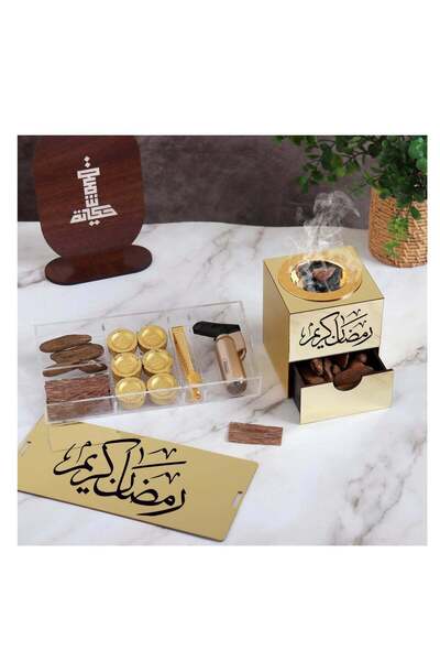 Story of candle مبخرة مع صندوق لحفظ البخور وللتخزين بعبارة "رمضان كريم" مع عو...