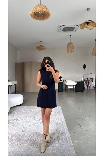 Buket Teke Rochie Joker din crep albastru marin basic