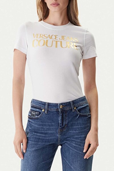 Versace Women's Maglıetta T-Shirt Serigrafie T-Shirt - White