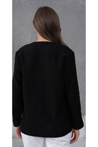 Elçelya Moda Women's Mother Plus Size Chain Flower Motif Buttoned Cardigan