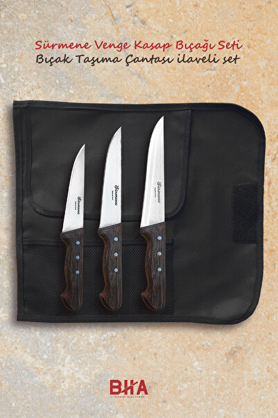 B-H-A BIÇAKÇI HACI AHMET Sürmene BHA Çantalı Venge Kasap Bıçakları Seti Doğra...