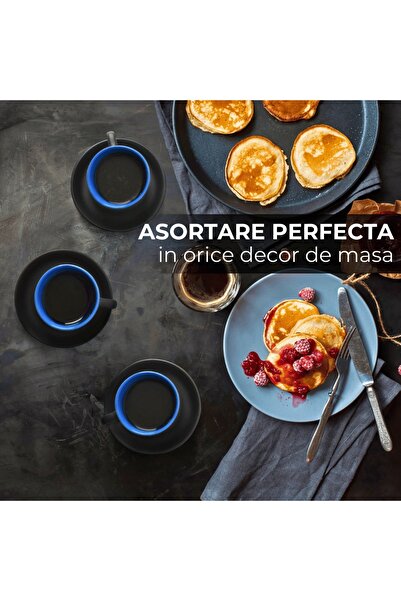 MIAMIO Set of 6 Espresso cups with saucer, Le Papillon collection, ceramic, blue, 75 ml