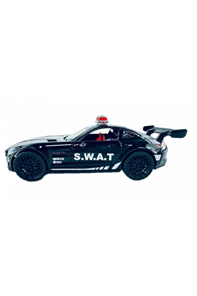 OEM Metal Police Car, Lights & Sounds, Opening Doors, 11 cm, Black SWAT - Toy Car