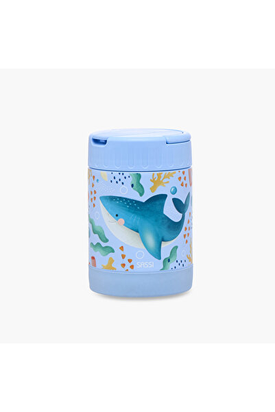 SASSI Whale Print Stainless Steel Food Jar with Handle - 350 ml