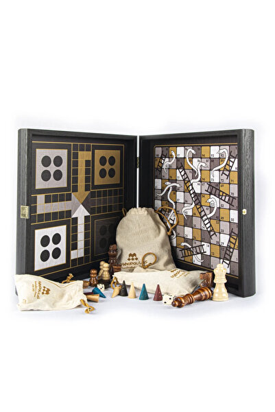 Manopoulos 4-in-1 Modern Style Combo Games: Chess / Backgammon / Ludo / Snakes