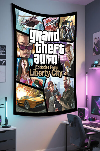 RUGRUMBA Tapiserie de perete GTA cu imprimeu – Tematică pentru jucători, țesătură de calitate, tapiserie de perete