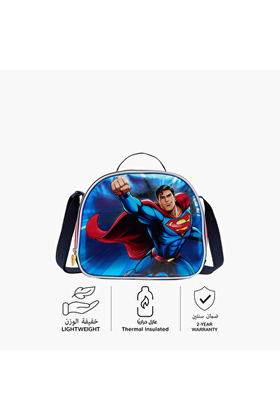 Warner Bros Superman Print Lunch Bag with Zip Closure