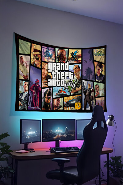 RUGRUMBA Tapiserie de perete GTA cu imprimeu – Tematică pentru jucători, țesă...