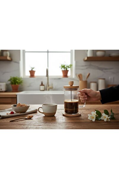 KAVEH Gül Çelik Home 350 ml Borosilicate Heat Resistant Glass French Press