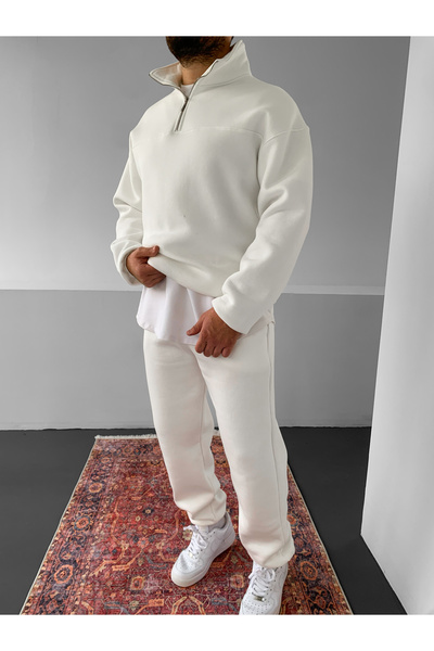 NO1 KONSEPT Λευκό Premium επένδυση fleece Σετ αθλητικής φόρμας με 3 κλωστές