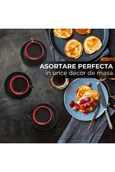 MIAMIO Set of 6 Espresso cups with saucer, Le Papillon collection, ceramic, red, 75 ml