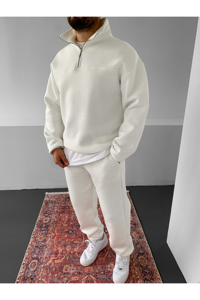 NO1 KONSEPT Λευκό Premium επένδυση fleece Σετ αθλητικής φόρμας με 3 κλωστές