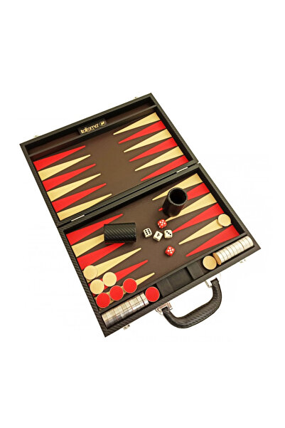 İTALFAMA Backgammon Folding Leatherette Set Carbon Black/Red