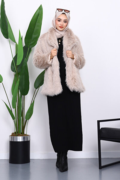 İmajButik Stone Belted Short Fur Coat