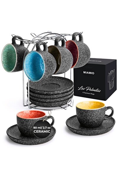 MIAMIO Set de 6 cești de espresso cu farfurie, colecția Las Palmitas, ceramic...