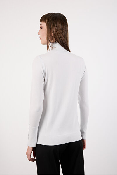 Moda Days Women's White Snap Sleeve Turtleneck Knit Blouse