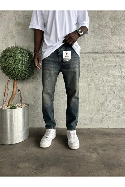 KağanKY Blugi boyfriend spălați în albastru închis