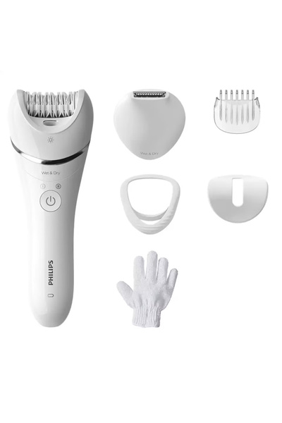 Philips Αποτριχωτική μηχανή, Philips, 40 λεπτά λειτουργίας μετά από 2 ώρες φόρτισης, 6 αξεσουάρ, λευκό