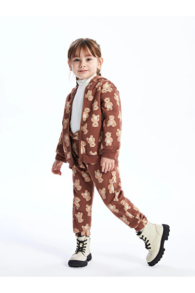 LC Waikiki Βρεφική φόρμα LCW καφέ με ελαστική μέση με τύπωμα για κοριτσάκια