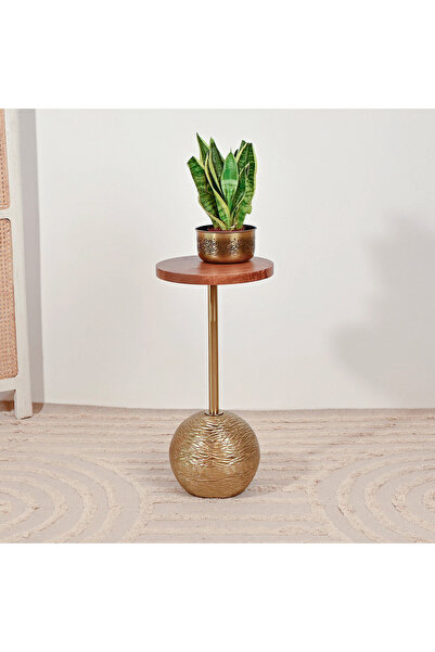Crafted by Lifestyle Wooden Top Accent Table with Sphere Base - 60x30x60 cms