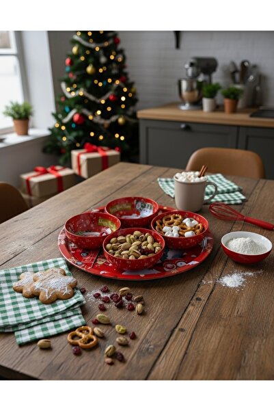 SERBEY Paslanmaz Metal Yılbaşı Tepsisi ve Çerezlik Seti
