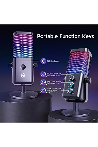 VCOM USB RGB Gaming Microphone M905 with Mute, Gain Control & 3.5mm Monitoring Jack