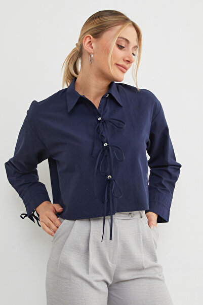 Fulla Moda Buttoned Crop Shirt with Tie Front