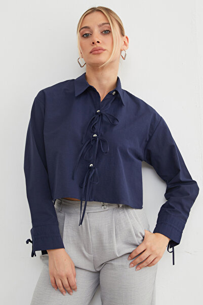 Fulla Moda Buttoned Crop Shirt with Tie Front