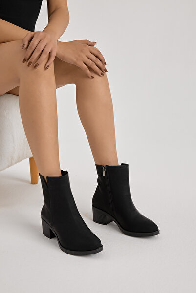 Tonny Black Kadın Siyah Mat Termo Taban Fermuarlı Topuklu Bot